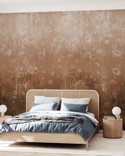 Wallpaper Lost Diamonds, Copper - Diamante lucioase pe fundal auriu cu textura metalică.