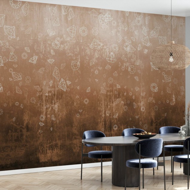 Wallpaper Lost Diamonds, Copper - Diamante lucioase pe fundal auriu cu textura metalică.