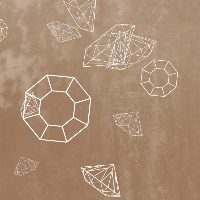 Wallpaper Lost Diamonds, Copper - Diamante lucioase pe fundal auriu cu textura metalică.