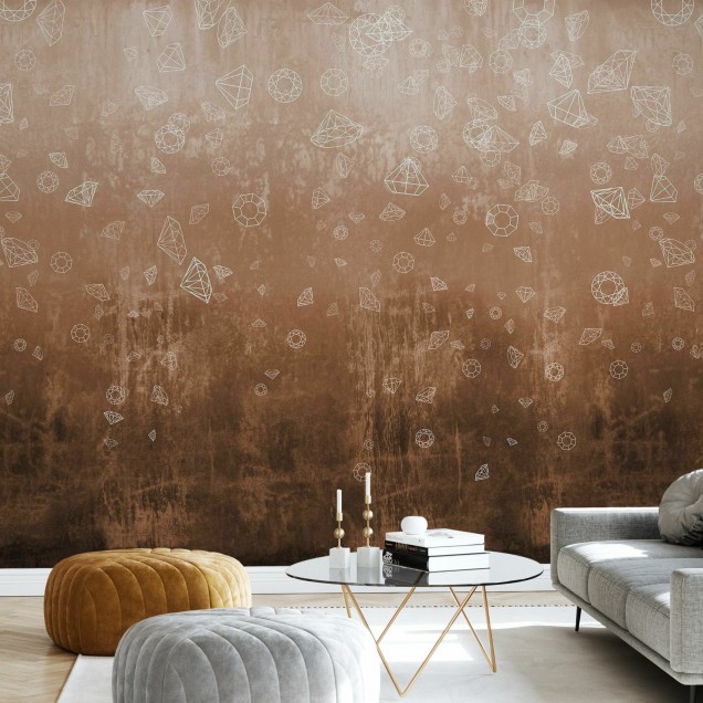 Wallpaper Lost Diamonds, Copper - Diamante lucioase pe fundal auriu cu textura metalică.