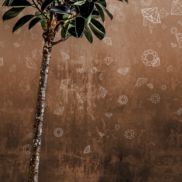 Wallpaper Lost Diamonds, Copper - Diamante lucioase pe fundal auriu cu textura metalică.