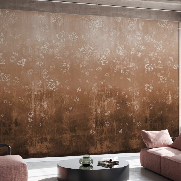 Wallpaper Lost Diamonds, Copper - Diamante lucioase pe fundal auriu cu textura metalică.