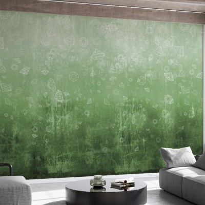 Tapet Lost Diamonds Light Green, cu diamante albe pe un fundal verde delicat.