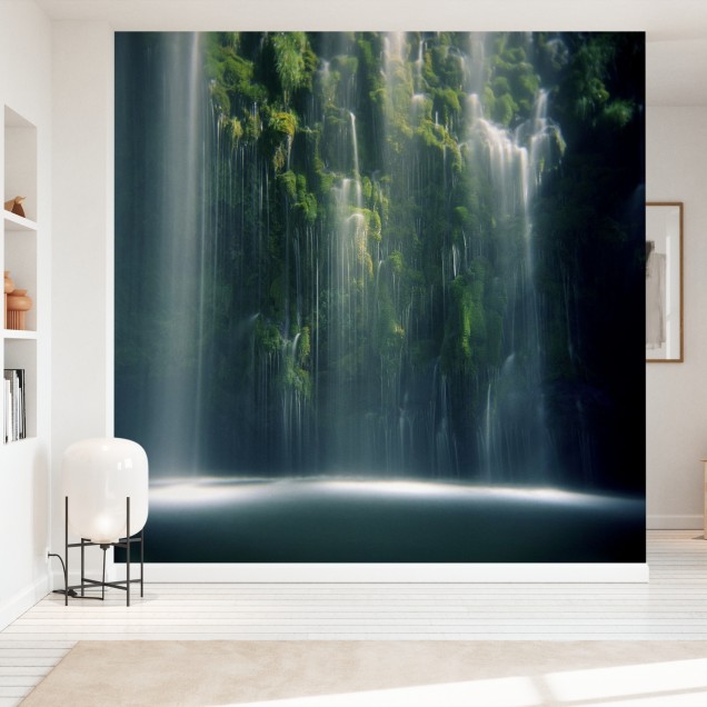 Tapet cu cascadă Mossbrae Falls în lumina soarelui