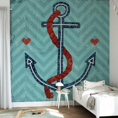 Tapet Nautical Love Anchor cu o ancoră simplă, dar elegantă, pe un fundal cu chevron.