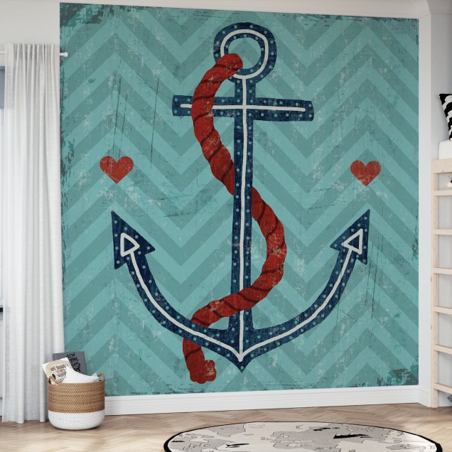 Tapet Nautical Love Anchor cu o ancoră simplă, dar elegantă, pe un fundal cu chevron.