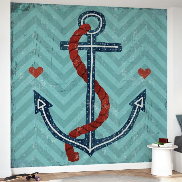 Tapet Nautical Love Anchor cu o ancoră simplă, dar elegantă, pe un fundal cu chevron.