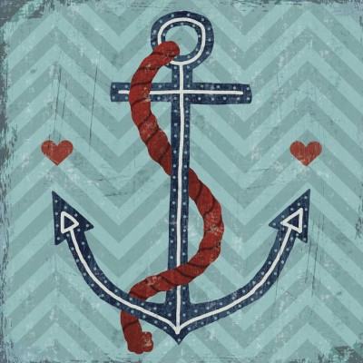 Tapet Nautical Love Anchor cu o ancoră simplă, dar elegantă, pe un fundal cu chevron.