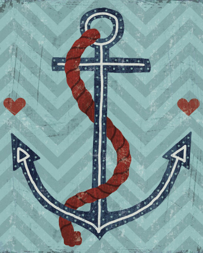 Tapet Nautical Love Anchor cu o ancoră simplă, dar elegantă, pe un fundal cu chevron.