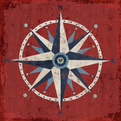 Wallpaper cu busola vintage pe fundal rosu