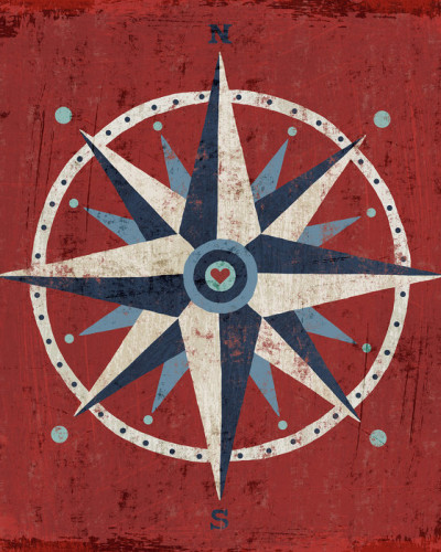 Wallpaper cu busola vintage pe fundal rosu