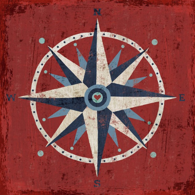 Wallpaper cu busola vintage pe fundal rosu