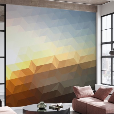 Tapet Abstract Sunset, Photowall, cu design geometric abstract, inspirat de culorile unui apus de soare.