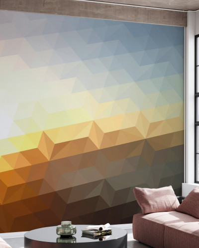 Tapet Abstract Sunset, Photowall, cu design geometric abstract, inspirat de culorile unui apus de soare.