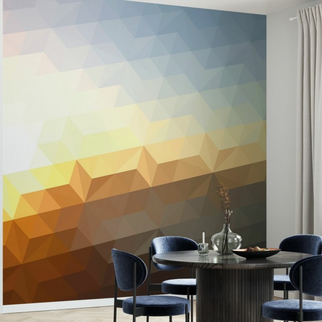 Tapet Abstract Sunset, Photowall, cu design geometric abstract, inspirat de culorile unui apus de soare.