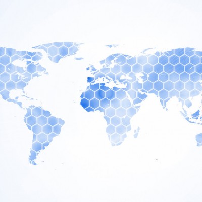 Blue Hexagon World Map, hartă a lumii cu design modern, tapet, tapet perete, decorațiuni interioare