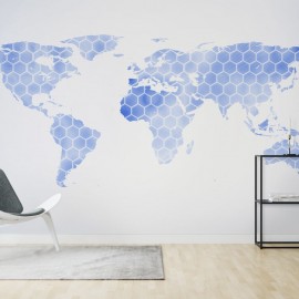 Blue Hexagon World Map, personalizat, Photowall