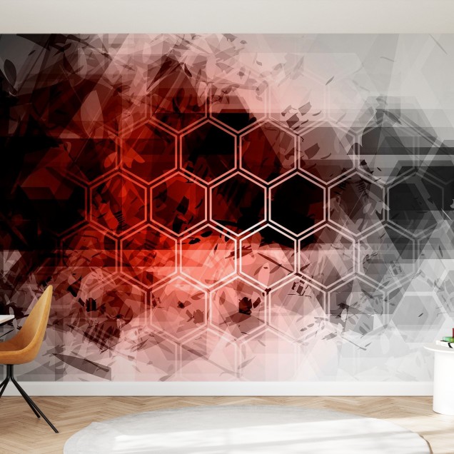 Tapet geometric Red Hexagon Background cu design modern si sofisticat