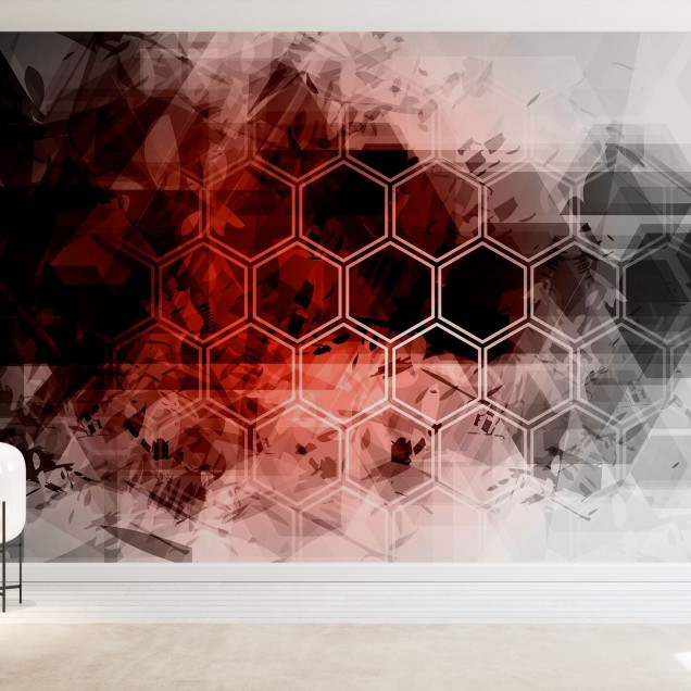 Tapet geometric Red Hexagon Background cu design modern si sofisticat