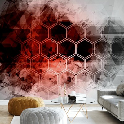 Tapet geometric Red Hexagon Background cu design modern si sofisticat