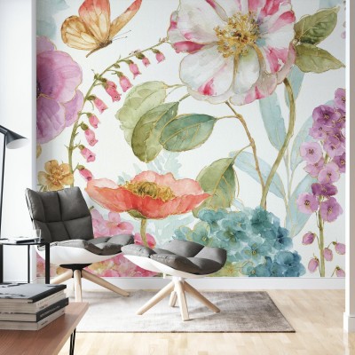 Tapet floral Garden Delight 2 cu flori delicate și accente de aur