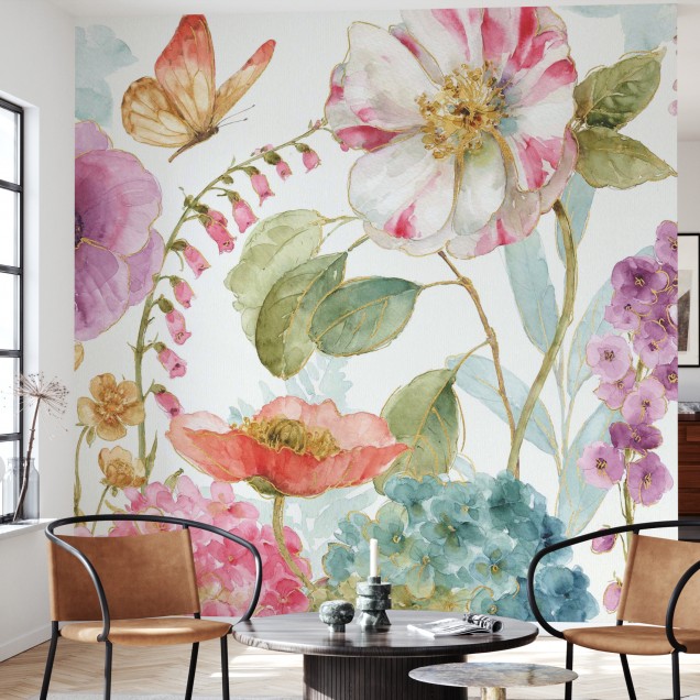 Tapet floral Garden Delight 2 cu flori delicate și accente de aur