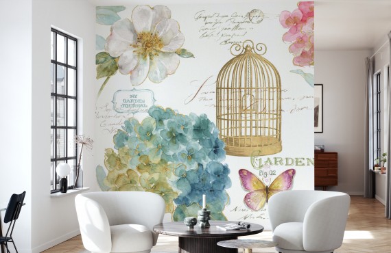 Fototapet Hydrangea Birdcage, personalizat, Photowall