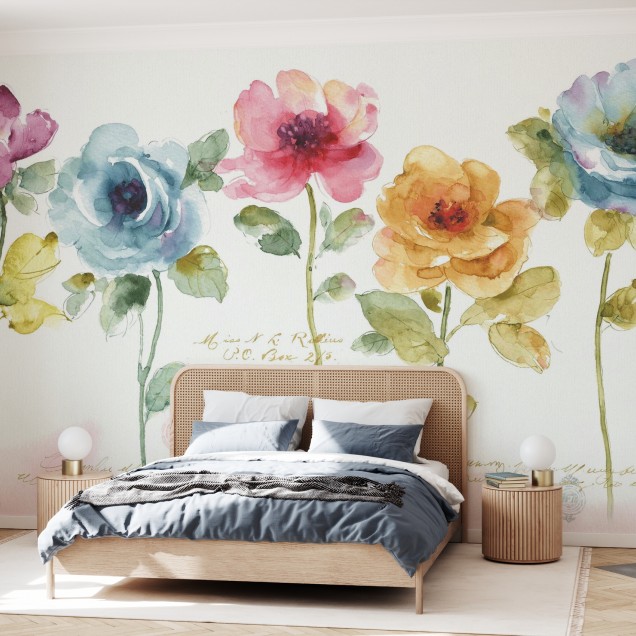 Rainbow Seeds Floral tapet cu flori pictate cu acuarelă