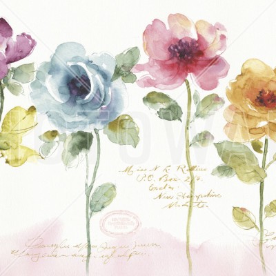 Rainbow Seeds Floral tapet cu flori pictate cu acuarelă