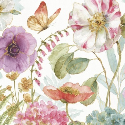 Tapet floral cu flori colorate si fluturi.