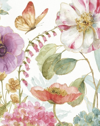 Tapet floral cu flori colorate si fluturi.