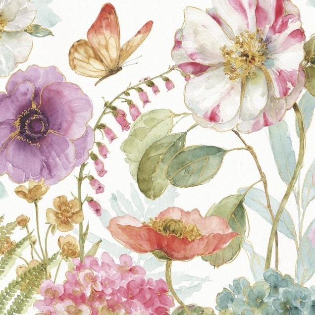 Tapet floral cu flori colorate si fluturi.