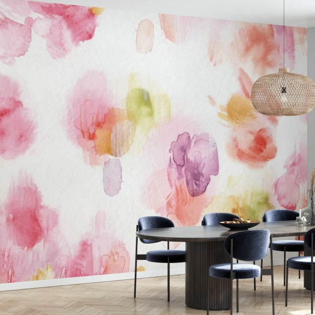 Tapet Watercolor Petals, cu design minimalist inspirat de pictura in acuarelă