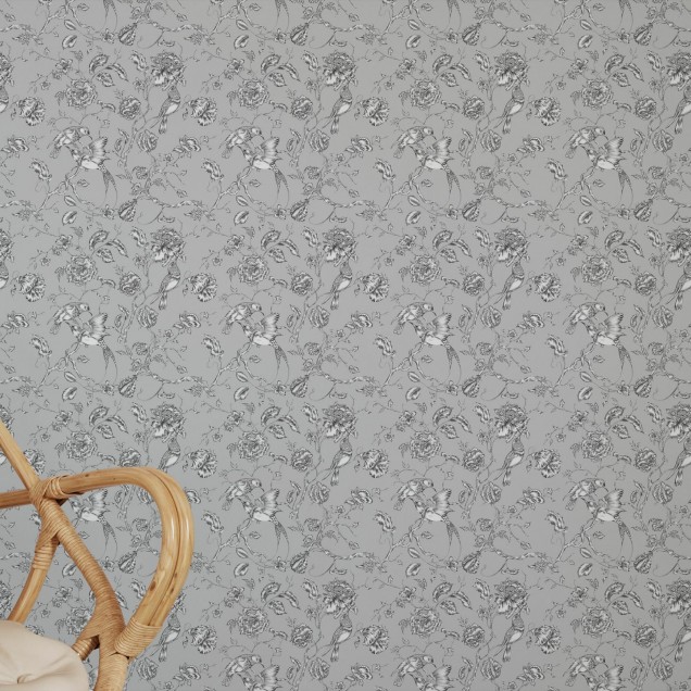 Tapet cu colibri gri, cu un design delicat și rafinat.