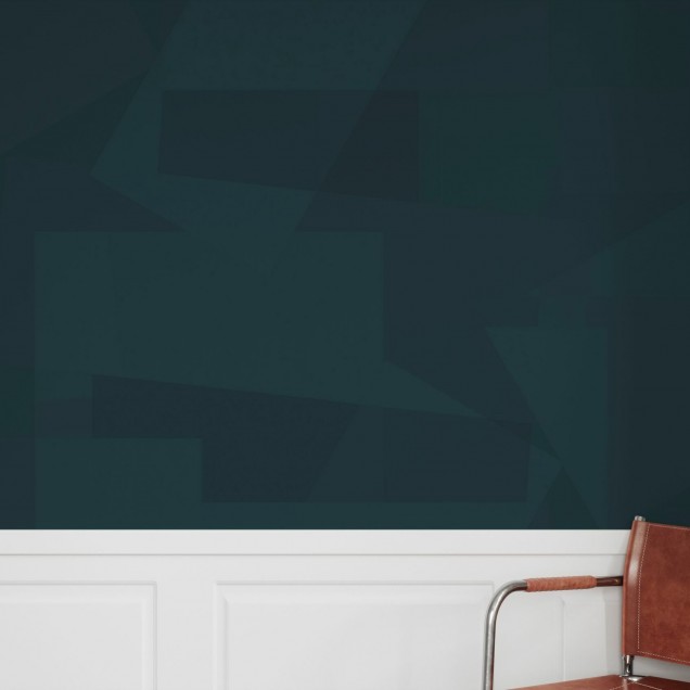 Un tapet cu un design geometric modern in nuanțe de acvamarin închis, perfect pentru un living, un dormitor sau o zonă de lucru.