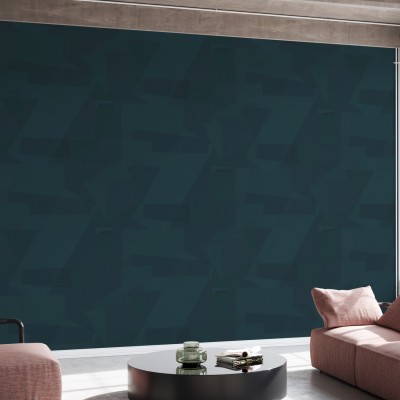 Un tapet cu un design geometric modern in nuanțe de acvamarin închis, perfect pentru un living, un dormitor sau o zonă de lucru.