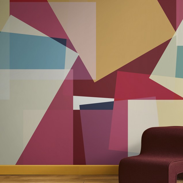 Tapet geometric modern cu forme suprapuse in culori vibrante