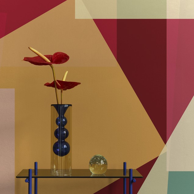 Tapet geometric modern cu forme suprapuse in culori vibrante