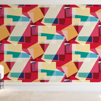 Tapet geometric modern cu forme suprapuse in culori vibrante