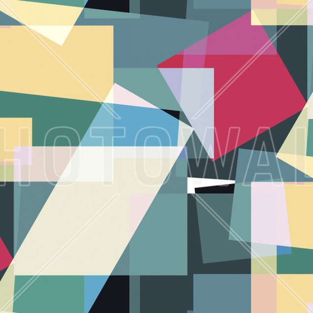 Tapet abstract geometric, culori vibrante, albastru, galben, roz, rosu.