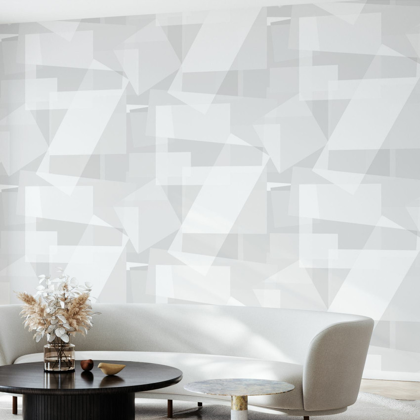 Tapet abstract geometric, culori vibrante, albastru, galben, roz, rosu.