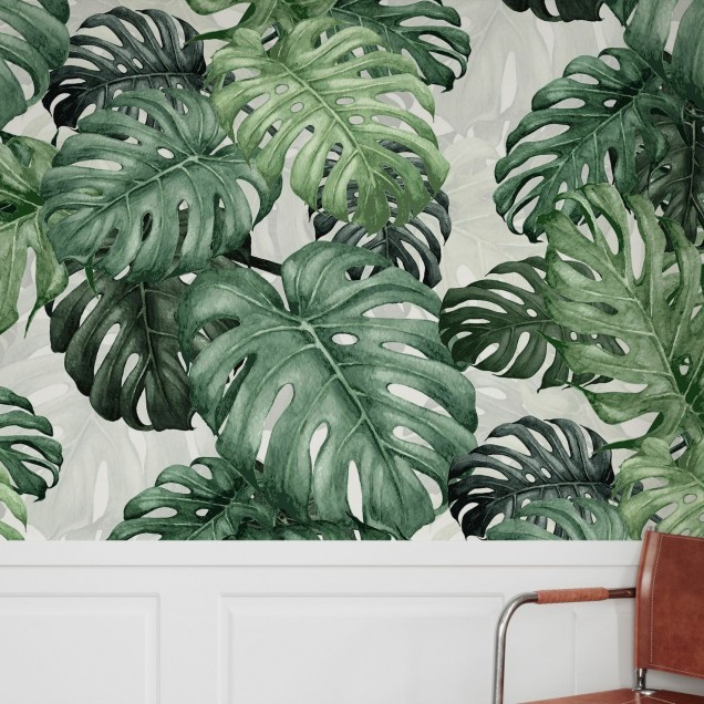 Tapet cu frunze de Monstera - Design tropical vibrant