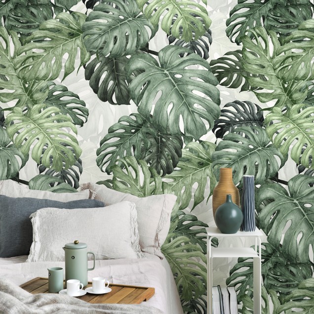 Tapet cu frunze de Monstera - Design tropical vibrant