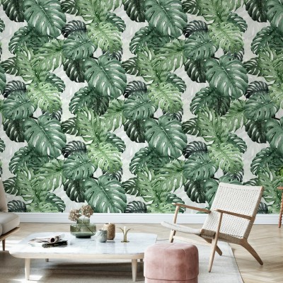 Tapet cu frunze de Monstera - Design tropical vibrant