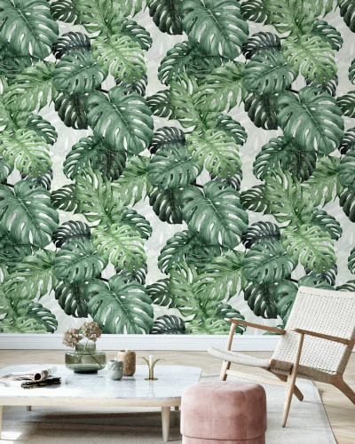Tapet cu frunze de Monstera - Design tropical vibrant