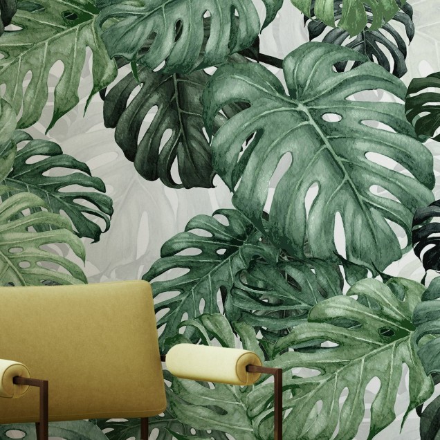 Tapet cu frunze de Monstera - Design tropical vibrant