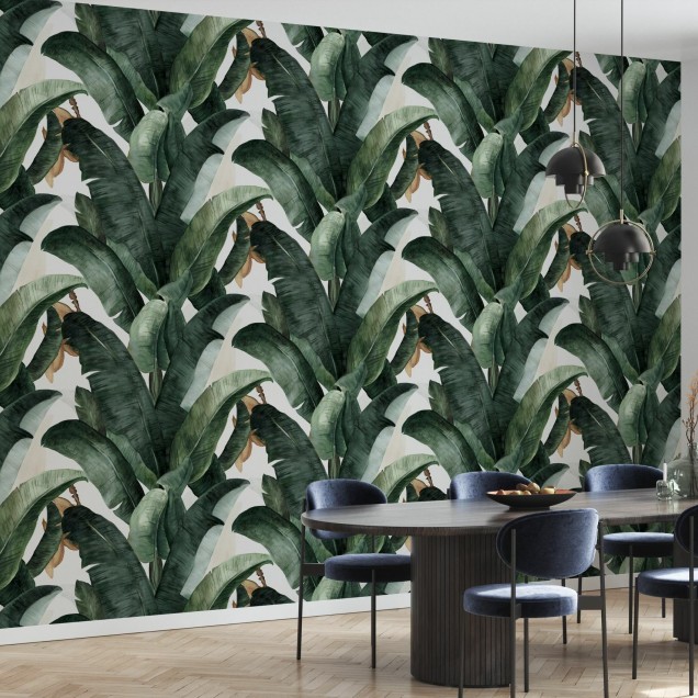 Tapet cu frunze de banană pictate manual, Botany Banana, Photowall