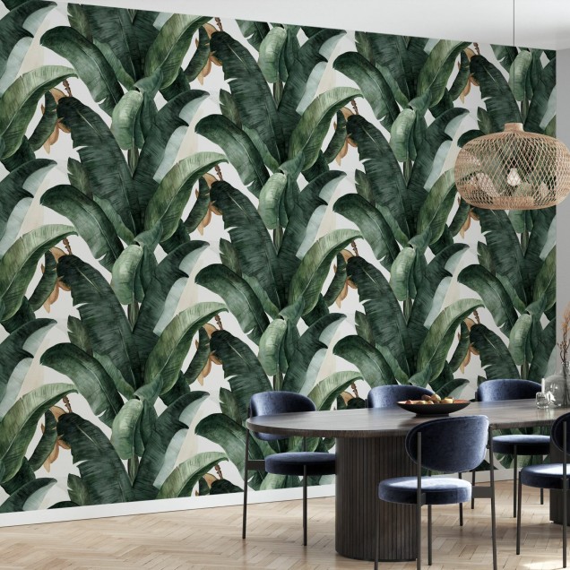 Tapet cu frunze de banană pictate manual, Botany Banana, Photowall