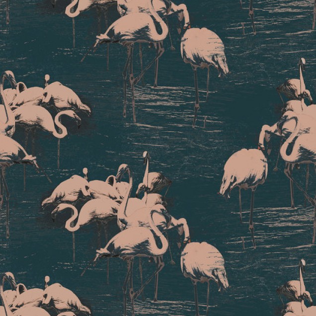 Tapet cu flamingo roz pe fundal verde smarald