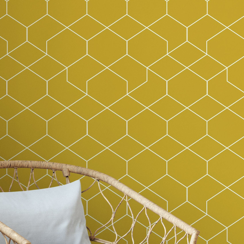 Tapet geometric Honeycomb Blue în albastru pastel cu hexagonuri subtile, ideal pentru living, dormitor, birou sau bucătărie.